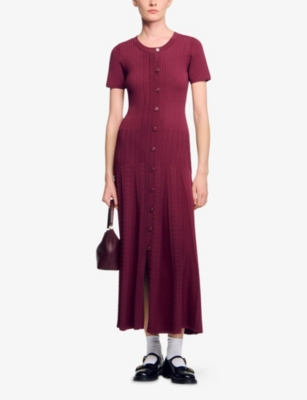 SANDRO: Round-Neck Button-Down Stretch-Knit Maxi Dress