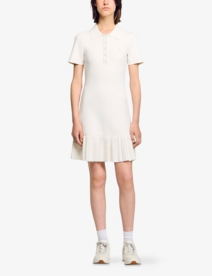 SANDRO: Polo-Collar Pleated-Hem Stretch-Knit Mini Dress