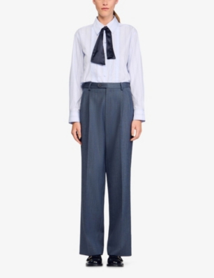 SANDRO: Striped Straight-Leg Mid-Rise Stretch-Woven Trousers