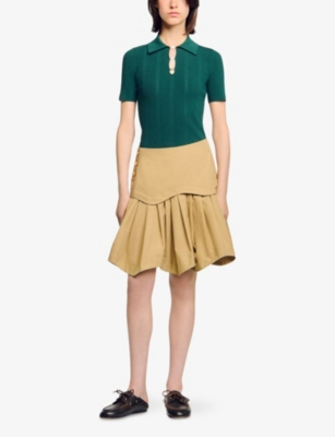 Sandro Womens Dark Green Short-sleeve Knitted Polo Jumper In Green