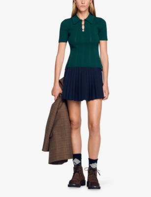 SANDRO: Short-Sleeve Knitted Polo Jumper