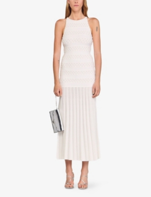 Sandro Womens Ecru Beaded Sleeveless Woven Maxi Dress In White