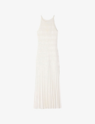 Sandro Womens Ecru Beaded Sleeveless Woven Maxi Dress In White