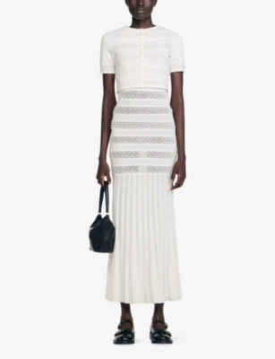 SANDRO: Beaded Cropped Knitted Cardigan