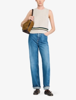 Sandro Womens Blue Jean Wide-leg Stripe Denim Jeans In Blue