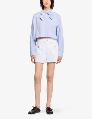 Sandro Checked Cropped Shirt In Blue