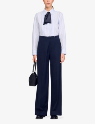 Sandro Womens Navy Blue Straight-leg Mid-rise Woven Trousers In Navy