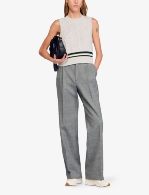 Sandro Womens Grey Straight-leg High-rise Stretch Wool-blend Trousers In Gray