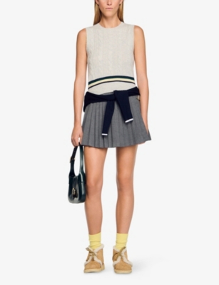 SANDRO: Pleated High-Rise Stretch-Woven Mini Skirt