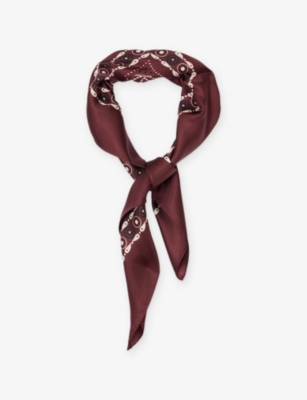 Sandro Womens Bordeaux Bandana-print Silk Scarf In Red