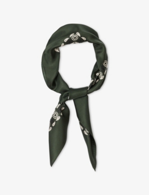Sandro Womens Green Bandana-print Silk Scarf In Green