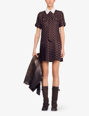 Sandro Printed Satin-effect Short Dress In Multi