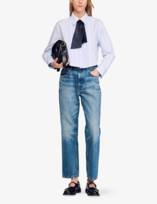 Sandro Womens Sky Blue Marissa Cropped Cotton Shirt In Blue