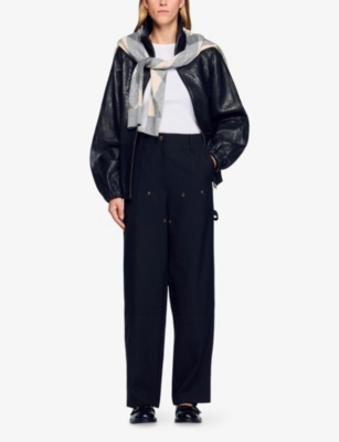 SANDRO: Stud-Embellished High-Rise Wool-Blend Trousers