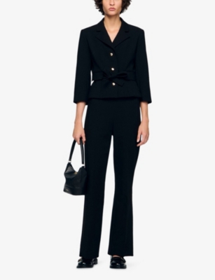 SANDRO: Button-Embellished Wide-Leg High-Rise Stretch-Woven Trousers
