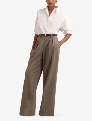 Reiss Womens Neutral Poppie Wide-leg Stretch-woven Trousers In Gray