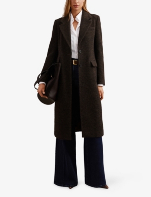 REISS: Kai Houndstooth Single-Breasted Wool-Blend Coat