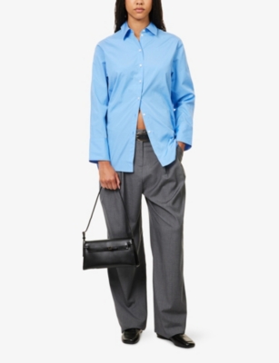 Me And Em And Em Womens Chambray Blue Long-sleeve Oversized Cotton Shirt In Blue