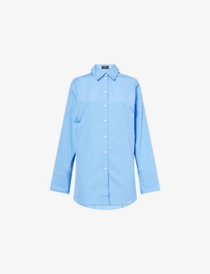 Me And Em And Em Womens Chambray Blue Long-sleeve Oversized Cotton Shirt In Blue