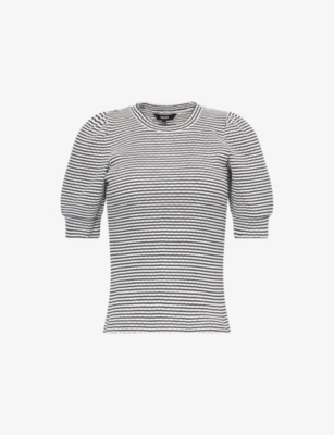 Me And Em And Em Womens Navy/soft White Striped Pouf-sleeve Cotton T-shirt
