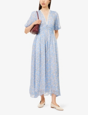 Evening Primrose Graphic-Print Puff-Sleeve Woven Maxi Dress