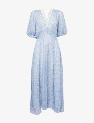 Evening Primrose Graphic-Print Puff-Sleeve Woven Maxi Dress