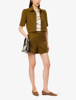 ME AND EM: Herringbone Cotton-Blend Cropped Jacket