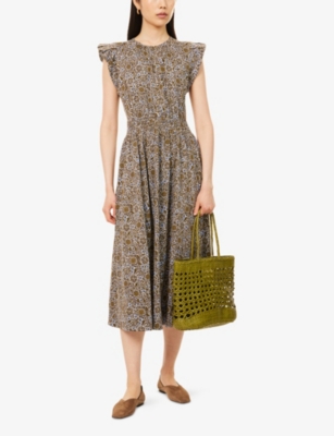 ME AND EM: Trailing Lotus Graphic-Print Cotton Midi Dress