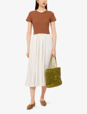 ME AND EM: Striped Ribbed Cotton-Blend Midi Dress