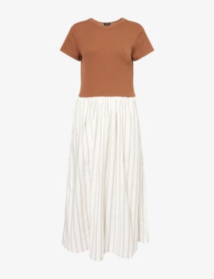 ME AND EM: Striped Ribbed Cotton-Blend Midi Dress