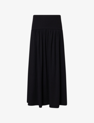 Me And Em And Em Womens Ribbed-waist Pleated Stretch-woven Maxi Skirt Black