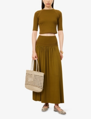 ME AND EM: Ribbed-Waist A-Line Woven Maxi Skirt