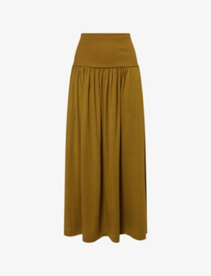Me And Em And Em Womens Deep Golden Olive Ribbed-waist A-line Woven Maxi Skirt