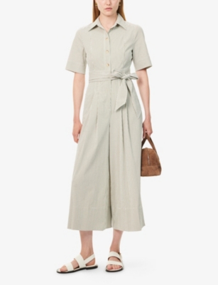 ME AND EM: Striped Wide-Leg Stretch-Cotton Blend Jumpsuit