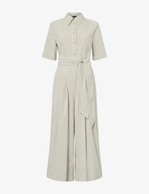 ME AND EM: Striped Wide-Leg Stretch-Cotton Blend Jumpsuit