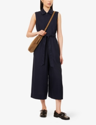 ME AND EM: Sleeveless Cropped Linen-Blend Jumpsuit