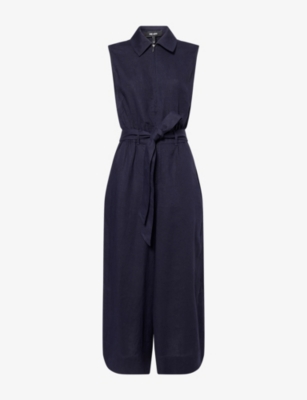 ME AND EM: Sleeveless Cropped Linen-Blend Jumpsuit