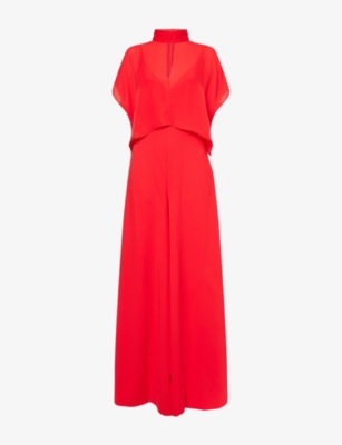Me And Em And Em Womens Lipstick Red Draped Wide-leg Silk Jumpsuit In Red