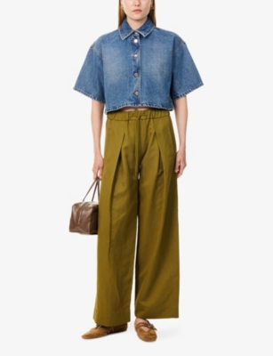 ME AND EM: Wide-Leg Pleated Woven Trousers