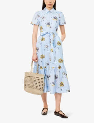 ME AND EM: Floral Graphic-Print Belted Cotton Midi Dress