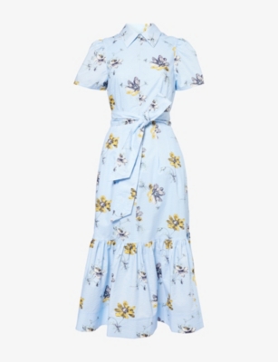 ME AND EM: Floral Graphic-Print Belted Cotton Midi Dress
