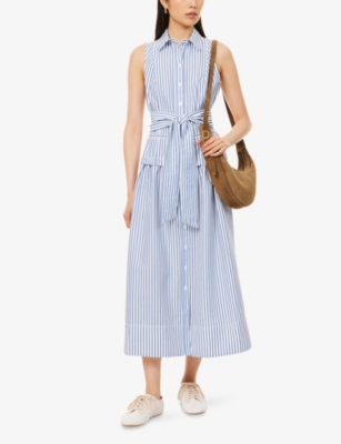 ME AND EM: Italian Seersucker Striped Cotton-Blend Maxi Shirt Dress