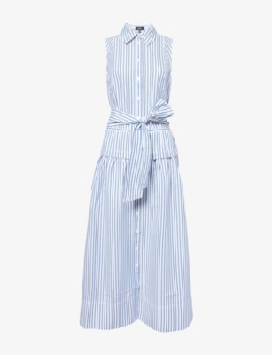 ME AND EM: Italian Seersucker Striped Cotton-Blend Maxi Shirt Dress