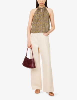 ME AND EM: Trailing Lotus Print Halter-Neck Cotton Top