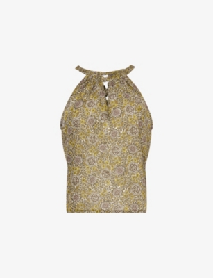 ME AND EM: Trailing Lotus Print Halter-Neck Cotton Top