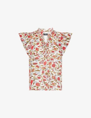 ME AND EM: Rosebush Graphic-Print V-Neck Cotton Blouse
