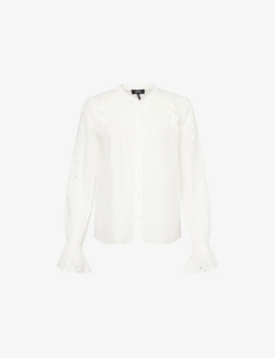ME AND EM: Floral-Embroidered Bell-Sleeve Cotton Blouse