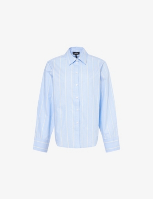 Me And Em And Em Womens Chambray Blue/yellow Forever Striped Cotton Shirt