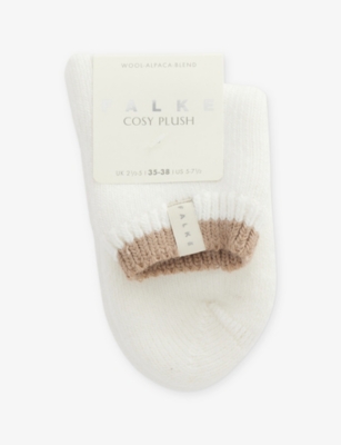 Falke Womens Woolwhite Cosy Plush Ribbed Knit Socks Eur 35-38/2-5 Uk In White