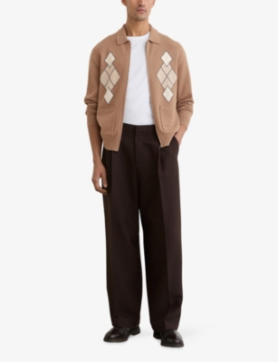 REISS: Sweep Zip-Through Argyle Wool Cardigan